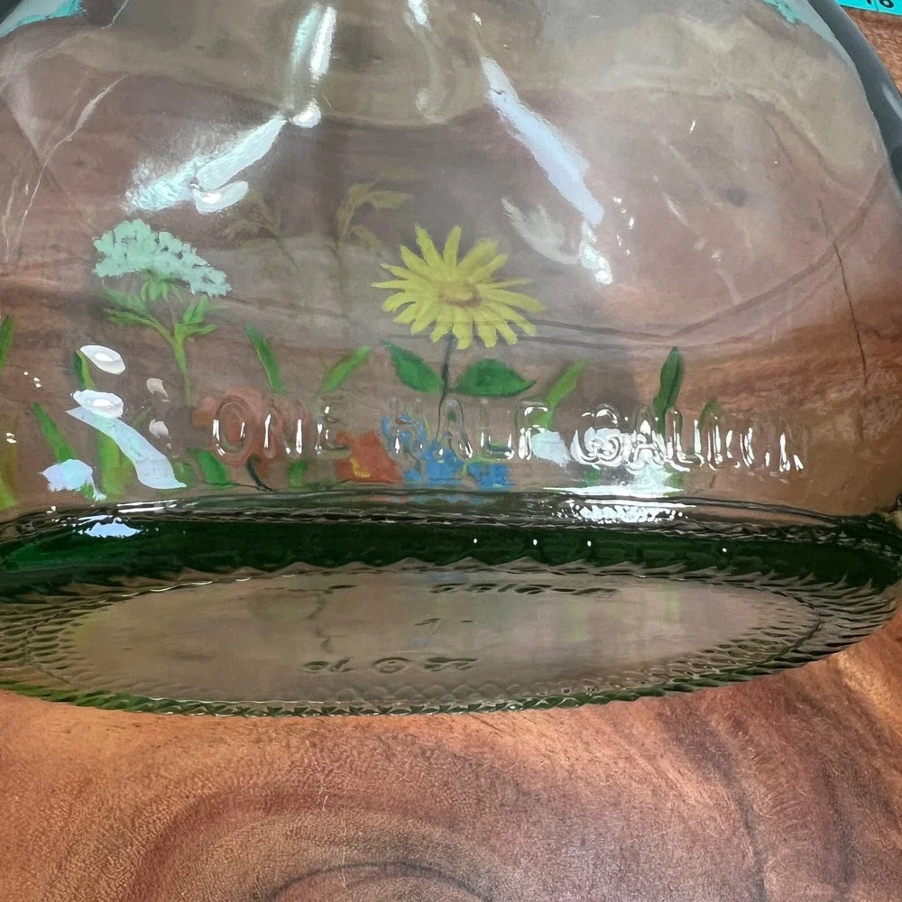 Almaden Hand Painted Wildflower Glass Wine Jug 1/2 Gallon with Stopper Vintage